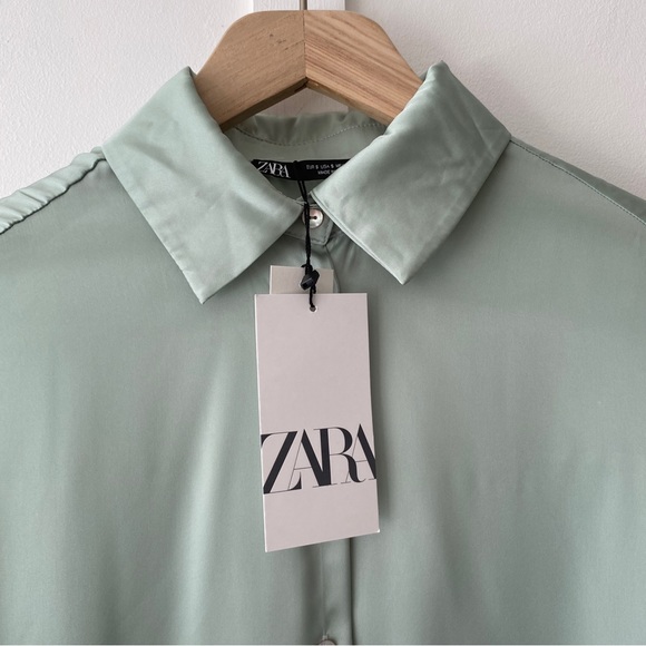 Zara Satin Finish Shirt Green - Size Small - Picture 7 of 9